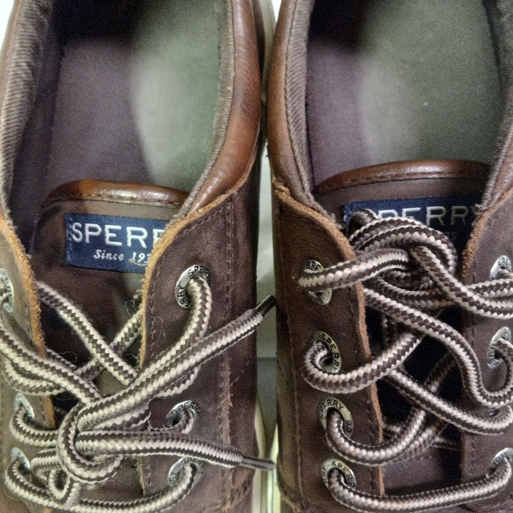 SPERRY Top-Siders Sneakers OLLIE Brown Leather Youth Size 4M - Picture 6 of 8